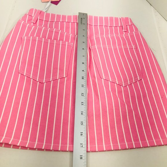 Victor Glemaud Women's Size 4 High Rise Mini Jean Skirt Pink Pinstripe New - Picture 11 of 11
